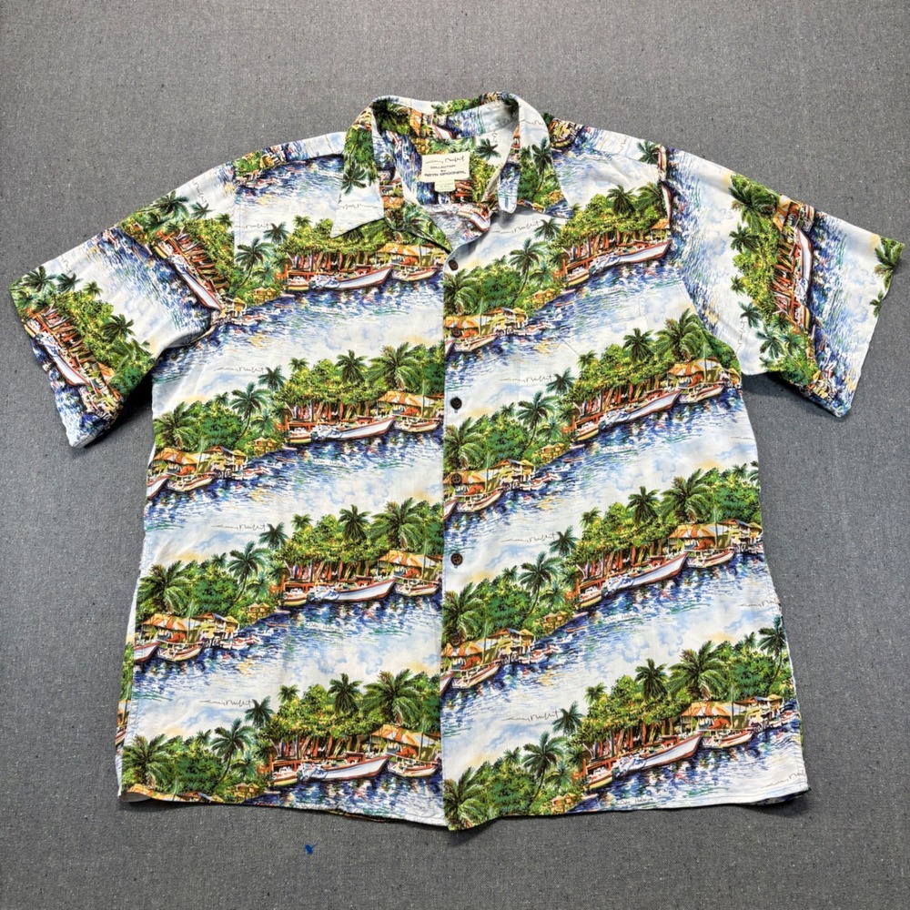 Vintage Reyn Spooner Guy Buffet Hawaiian Shirt Mens XXL Blue Rayon Oahu Haleiwa